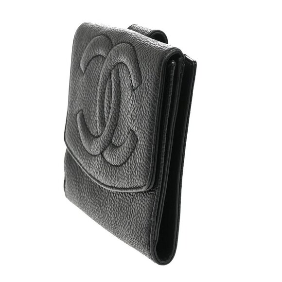 CHANEL CC Logo Compact Wallet Grained Calfskin Leather Black Vintage - Picture 15 of 16